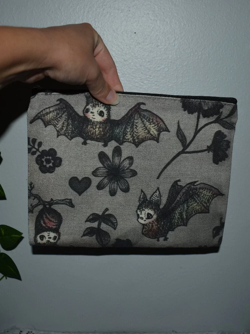 Whimsigoth Gothic Moody Floral Flowers Vampire Bats Small Cosmetic Makeup Bag